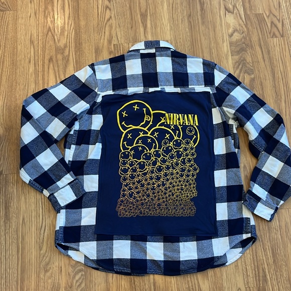 Nirvana Flannel Shirt upcycled unisex Size Medium M - Picture 2 of 7